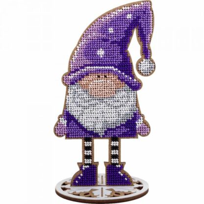 “Nano barbuto con cappello viola”. KIT-Decorazione ricamo a perline in legno