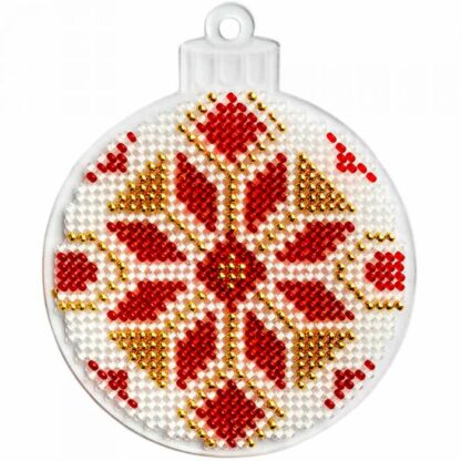 “Ornamento rosso”. Decorazione di Natale ricamo a perline in plastica