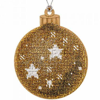 “Pallina dorata”. Decorazione di Natale ricamo a perline in legno
