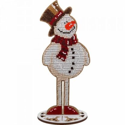 “Pupazzo di neve con cappello a cilindro”. KIT-Decorazione ricamo a perline in legno