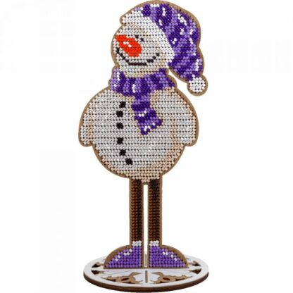 “Pupazzo di neve con cappello viola”. KIT-Decorazione ricamo a perline in legno