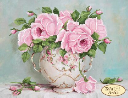“Bouquet di rose in stile Shabby Chic”-01. Schema ricamo a perline