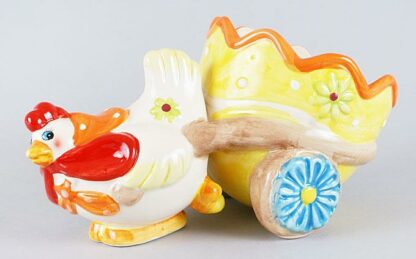 "Gallina con carretto". Portauova in ceramica