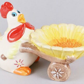 "Gallina con carretto". Portauova in ceramica