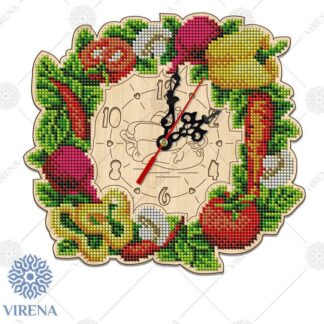 “Verdura”. Kit-orologio di legno ricamo a perline