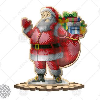 “Babbo Natale con regali”. KIT-Figurina ricamo a perline in legno