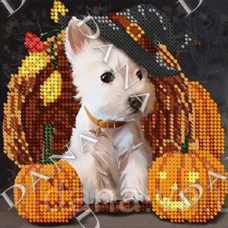 "In attesa di Halloween. Cane". Schema ricamo a perline