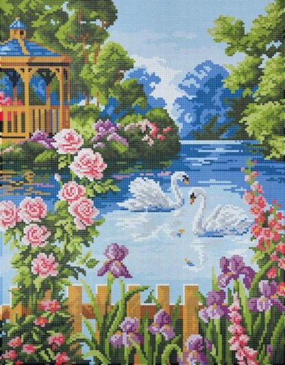 "Cigni sul lago". Schema ricamo a perline