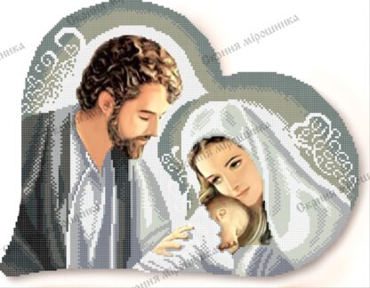 “La Santa Famiglia”- Il cuore grigio. Schema ricamo a perline